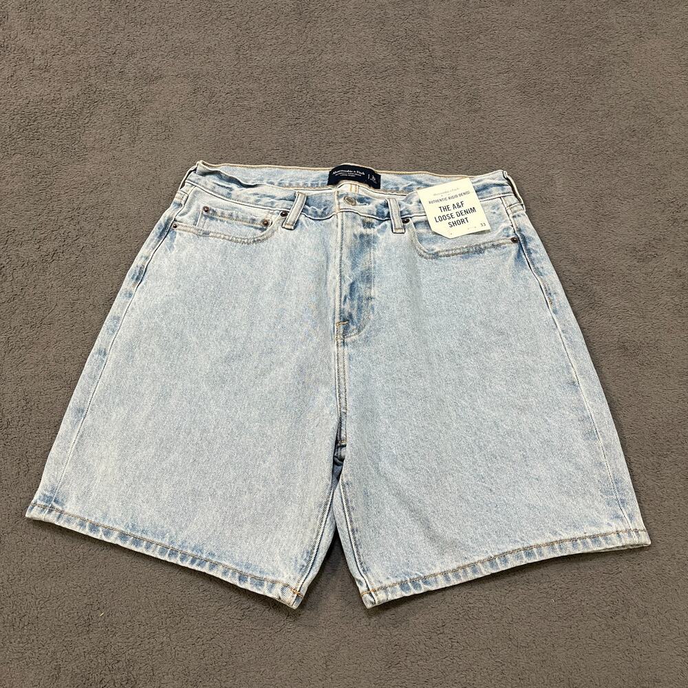 Abercrombie & Fitch Light Wash Denim Authentic Rigid Loose Shorts Men's Size 33
